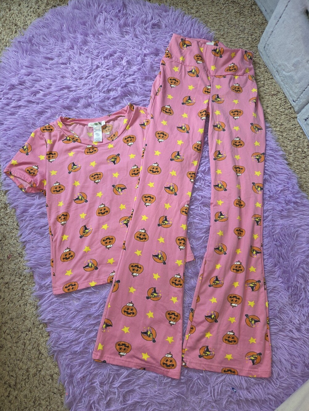 Peanuts Pink Halloween Pumpkin Lounge Pajama Set - Juniors Small